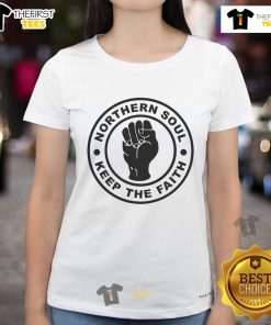 Hot Northern Soul Keep The Faith Ladies Tee featuring vibrant design and comfortable fit for soul music enthusiasts.
