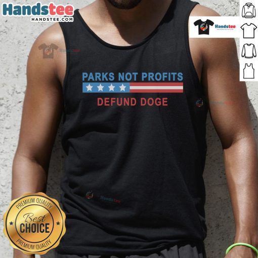 Hot Parks Not Profits Defund Doge tank top featuring bold graphics and vibrant colors, perfect for casual summer wear.