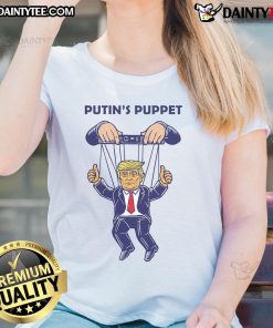 Alt Text: Hot Putins Puppet Trump is a Russian asset ladies tee featuring bold graphic design and a stylish fit.