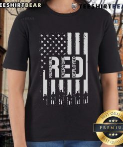 Alt Text: Hot R.E.D. Remember Everyone Deployed Red Friday flag design on a stylish ladies tee for patriotic supporters.