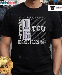Alt Text: Hot TCU Horned Frogs 2025 NCAA Women's Basketball Tournament Sweet 16 No Look Pass T-Shirt for fans.