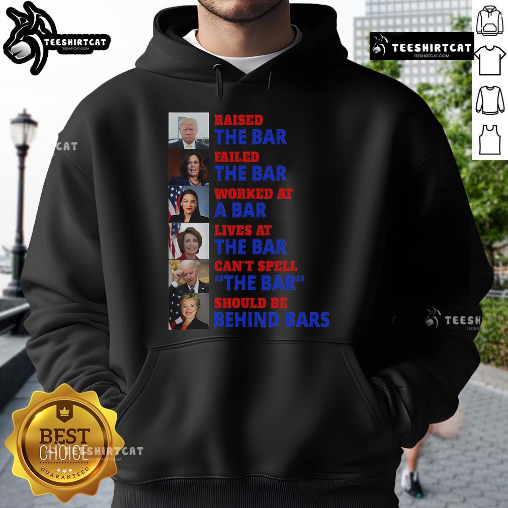 Hot Trump Raised The Bar Harris Failed The Bar Hoodie Hot Trump Raised The Bar hoodie design featuring bold text highlighting Harris's failure, perfect for political apparel.