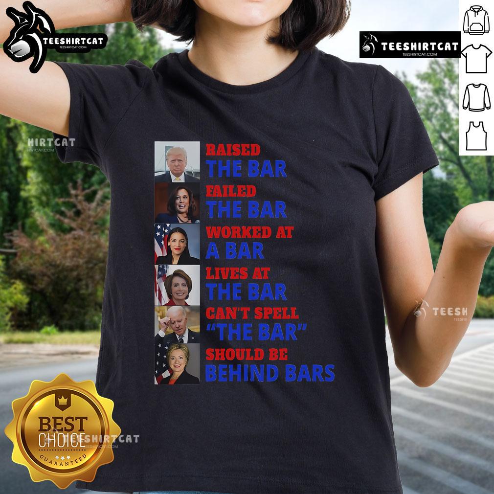 Hot Trump Raised The Bar Harris Failed The Bar Ladies Tee Hot Trump Raised The Bar Harris Failed The Bar Ladies Tee showcasing a bold graphic design for political humor lovers.