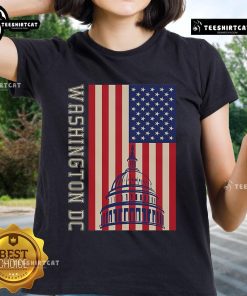 Alt Text: Stylish ladies' tee featuring the Hot Washington DC flag design, perfect for proud patriots and fashion enthusiasts.