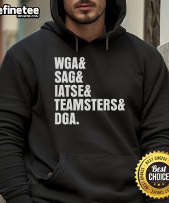 Hot WGA SAG IATSE Teamsters DGA Anti-AI Chatbot Hoodie showcasing union pride in a stylish design.