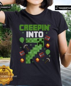 Colorful Nice 7th Birthday Gamer Tee featuring pixel art, perfect for a video game party celebration for kids.