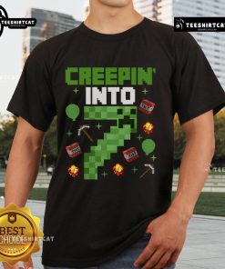 Alt Text: 7th Birthday Gamer T-Shirt featuring a pixel art design for a fun video game party celebration.