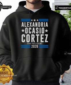 Alexandria Ocasio-Cortez 2028 hoodie featuring bold 'AOC 28' design, perfect for supporters of AOC's presidential campaign.