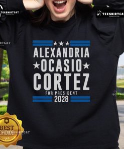 Alexandria Ocasio-Cortez 2028 sweatshirt featuring bold 'AOC 28' design, perfect for supporters of her presidential campaign.