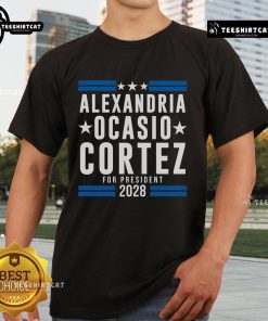 Alexandria Ocasio-Cortez 2028 T-Shirt design featuring 'AOC 28' slogan for supporters of her presidential campaign.