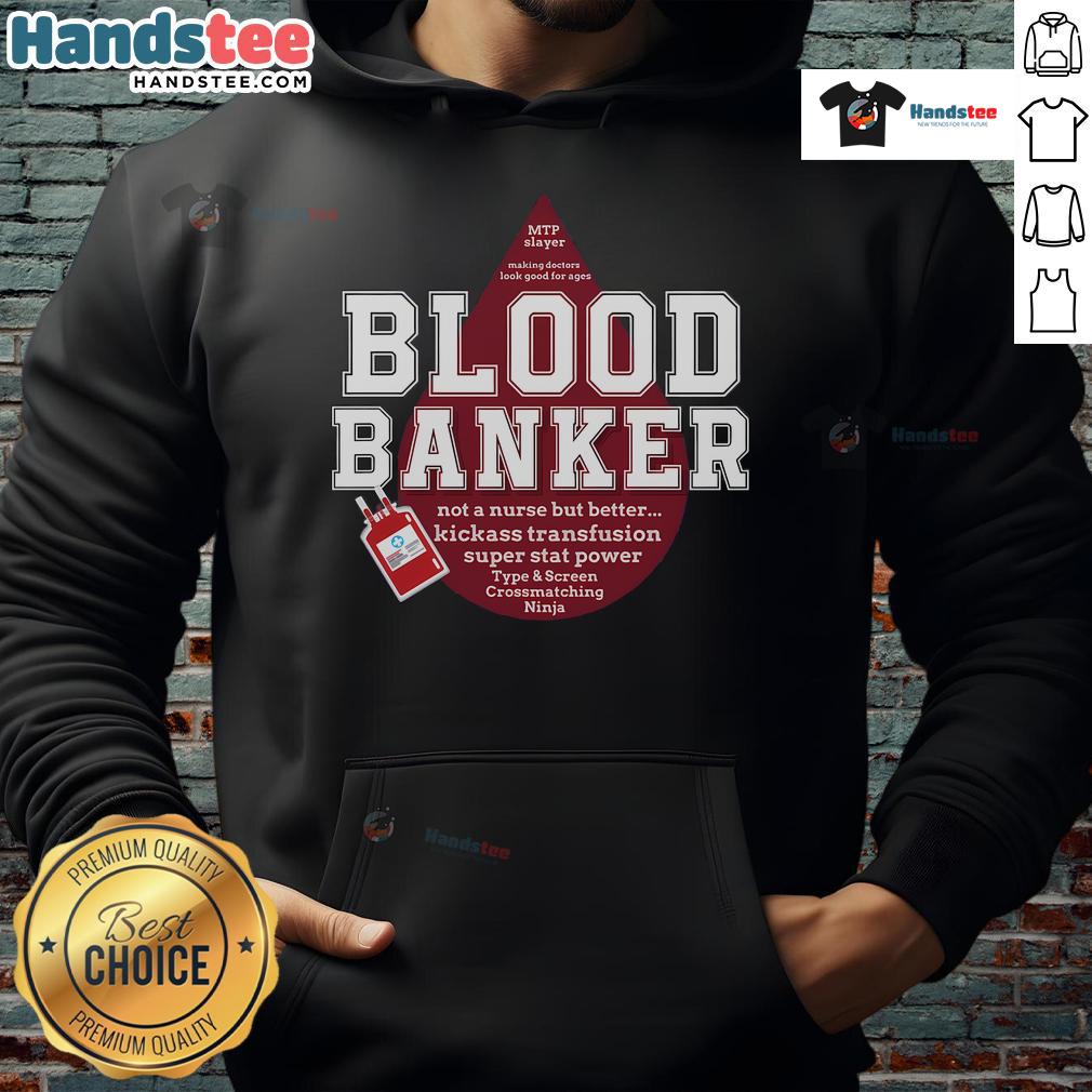 Nice Blood Bank Medical Lab Scienc Lab Tech Lab Scientist Lab Week Hoodie Lab scientist wearing a Nice Blood Bank hoodie in a medical lab during Lab Week, showcasing lab technology.