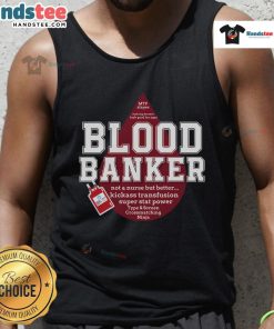 Lab scientist in a blood bank wearing a tank top, showcasing medical lab technology during Lab Week.