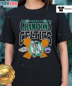 Boston Celtics Fanaticity Big Champ NBA Finals Champions Ladies Tee showcasing vibrant team colors and stylish design.