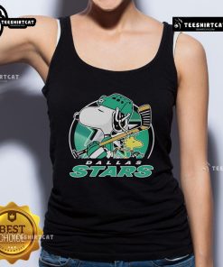 Nice Charlie Brown and Woodstock in Dallas Stars tank top from The Peanuts x NHL collaboration, perfect for fans.