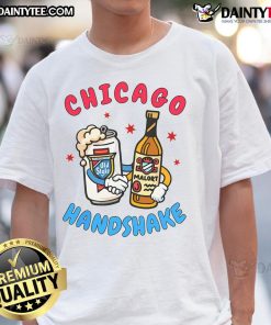 Chicago Handshake T-Shirt for Beer Lovers featuring a vibrant design celebrating Chicago, Illinois culture.
