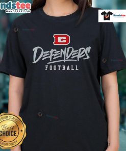 Stylized text 'Nice DC Defenders' on a ladies tee, perfect for fans of the DC Defenders football team.