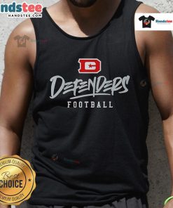 Stylized text tank top featuring the Nice DC Defenders logo in vibrant colors, perfect for fans and casual wear.