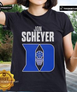 Jon Scheyer, Duke Blue Devils Basketball Coach of the Year, featured on a stylish ladies tee celebrating his achievements.