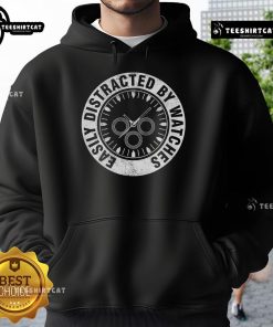 Cozy hoodie for watch lovers, featuring 'Easily Distracted by Watches' slogan perfect for horologists and collectors.