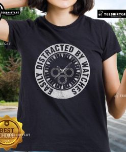 Alt Text: Ladies tee featuring 'Nice, Easily Distracted by Watches' design, perfect for watch collectors and horologists.
