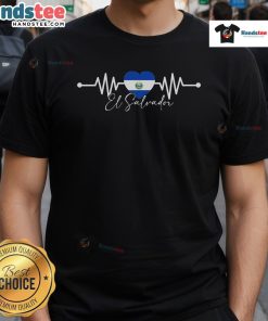 Alt Text: Nice El Salvador Heritage Roots T-Shirt featuring the El Salvadoran flag with a heartbeat design. Perfect for proud Salvadorans!