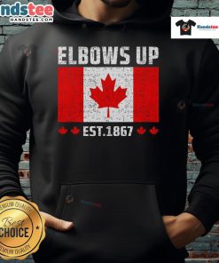 Nice elbows up in a Canada True North Strong & Free Proud Canadian hoodie, showcasing patriotic style and comfort.