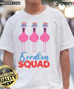 Nice Flamingo Freedom Squad 4th of July USA team t-shirt featuring vibrant flamingo graphics and patriotic colors.