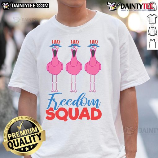 Nice Flamingo Freedom Squad 4th of July USA team t-shirt featuring vibrant flamingo graphics and patriotic colors.