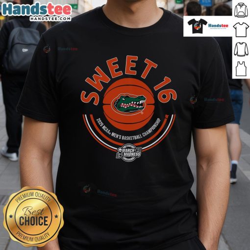 Nice Florida Basketball 2025 Sweet Sixteen T-Shirt featuring vibrant graphics and team colors for fans and supporters.