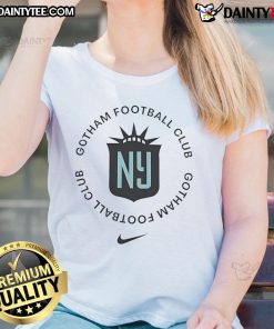 Gotham Football Club Sky Blue logo on a stylish ladies tee, perfect for fans and casual wear.