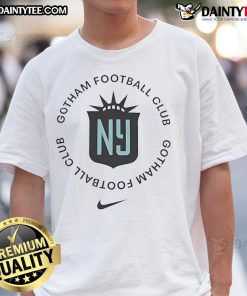 Alt Text: Sky blue logo T-shirt featuring Nice Gotham Football Club emblem, perfect for fans and casual wear.