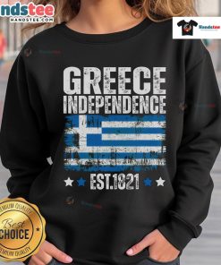 Nice Greece Independence Day sweatshirt featuring the Greek flag, established 1821, perfect for celebrating Greek heritage.