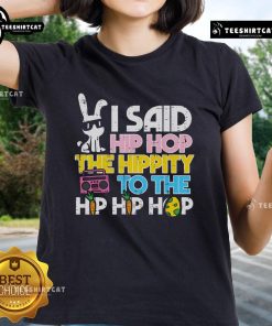 Nice Hip Hop Hippity Easter Bunny Ladies Tee featuring a playful bunny design, perfect for festive spring celebrations.