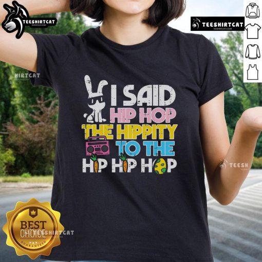 Nice Hip Hop Hippity Easter Bunny Ladies Tee featuring a playful bunny design, perfect for festive spring celebrations.