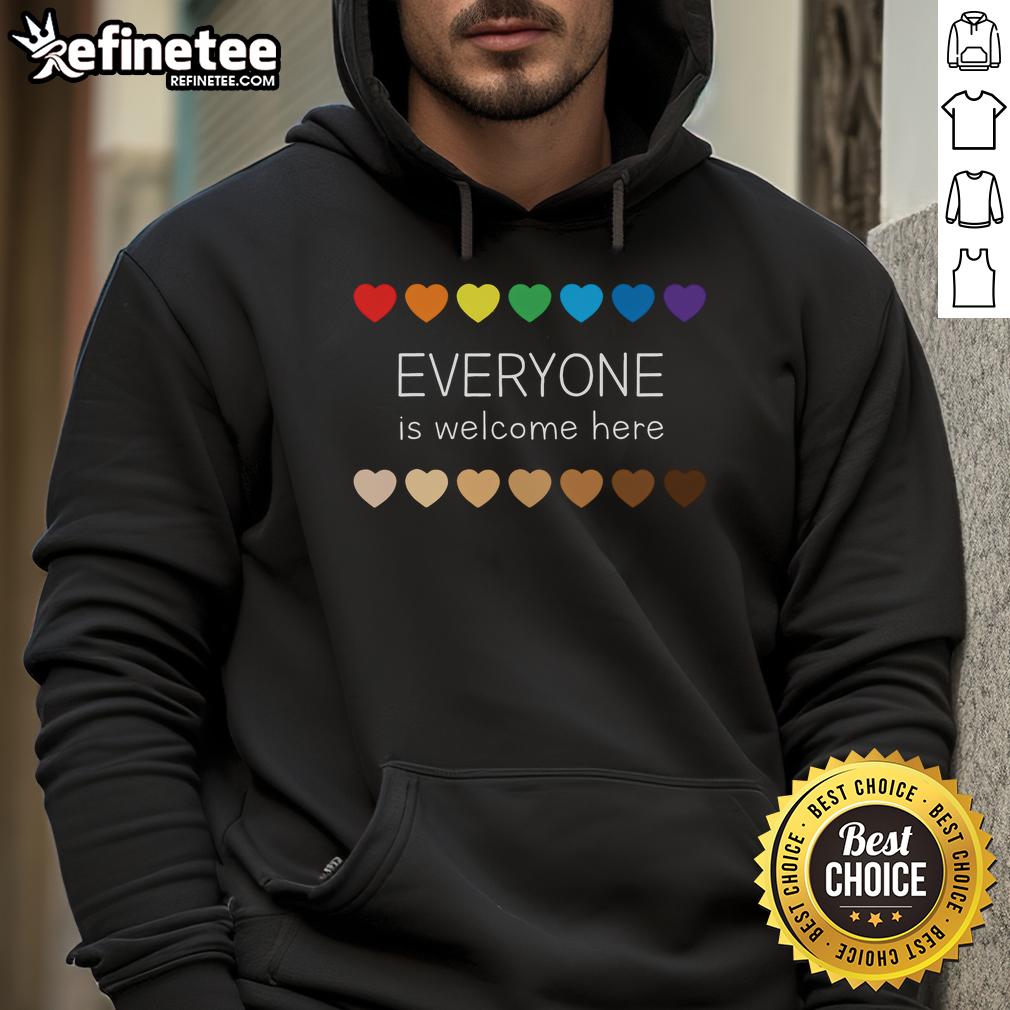 Nice Idaho Teacher Support Everyone Is Welcome Here Hearts Hoodie Nice Idaho Teacher Support hoodie featuring hearts design, promoting inclusivity with 'Everyone is Welcome Here' message.