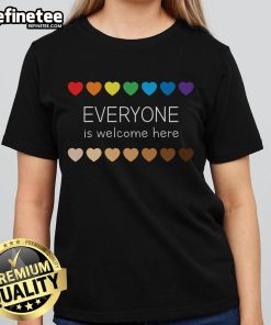 Nice Idaho teacher support shirt featuring 'Everyone is Welcome Here' with hearts, perfect for promoting inclusivity.