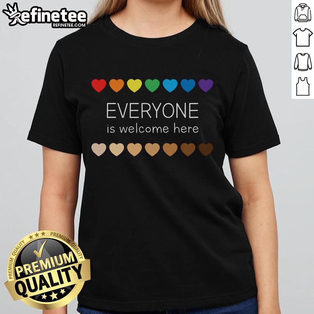 Nice Idaho Teacher Support Everyone Is Welcome Here Hearts Ladies Tee Nice Idaho teacher support shirt featuring 'Everyone is Welcome Here' with hearts, perfect for promoting inclusivity.