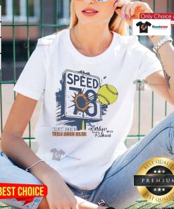 Alt Text: Karlyn Pickens, Tennessee Volunteers softball player, holds world record for speed, wearing ladies' tee.