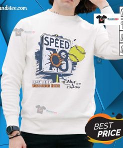 Alt Text: Karlyn Pickens wearing a Tennessee Volunteers softball sweatshirt, celebrating her world record speed of 78 mph.