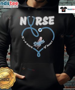 Alt Text: Cozy Los Angeles Dodgers hoodie with It's a Work of Heart design, perfect for nurses and baseball fans alike.