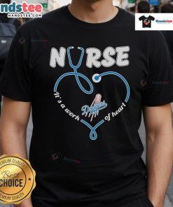 Los Angeles Dodgers Nurse 'It's A Work Of Heart' T-Shirt featuring team colors and heart design for passionate fans.