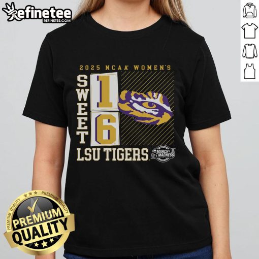 LSU Tigers 2025 NCAA Women's Basketball Tournament Sweet 16 tee featuring a no-look pass design for fans.