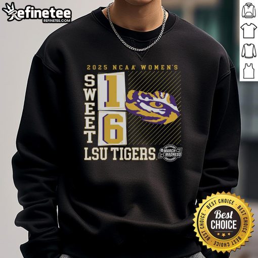 LSU Tigers 2025 NCAA Women's Basketball Tournament sweatshirt featuring a Sweet 16 No Look Pass design.