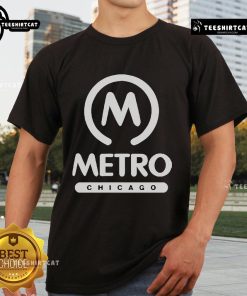 Alt Text: Nice Metro Chicago Logo T-Shirt featuring a vibrant design and city skyline, perfect for Chicago fans.