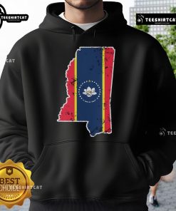 Weathered design hoodie featuring the Nice Mississippi New State Flag for stylish Southerners.