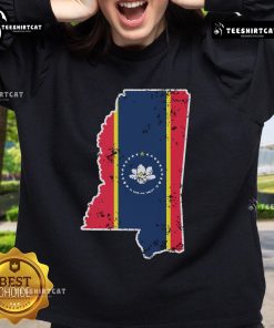 Alt Text: Weathered design sweatshirt featuring the new Mississippi state flag, perfect for proud Southerners.