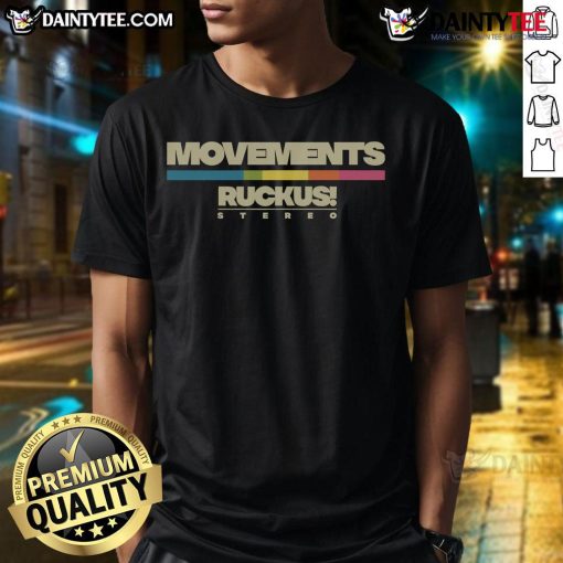Nice Movements Ruckus Stereo Retro T-Shirt featuring vibrant graphics and a classic fit, perfect for vintage style lovers.