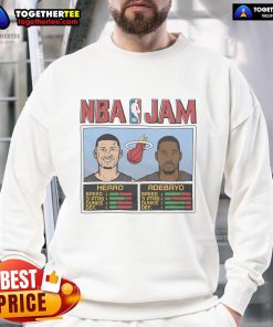 Nice NBA Jam Heat sweatshirt featuring Tyler Herro and Bam Adebayo, perfect for Miami Heat fans and basketball enthusiasts.