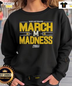Alt Text: 2025 NCAA Men's Basketball Maryland Terrapins March Madness sweatshirt featuring team colors and logo.