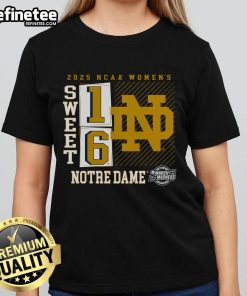 Notre Dame Fighting Irish women's basketball March Madness 2025 Sweet 16 tee featuring a no-look pass design.